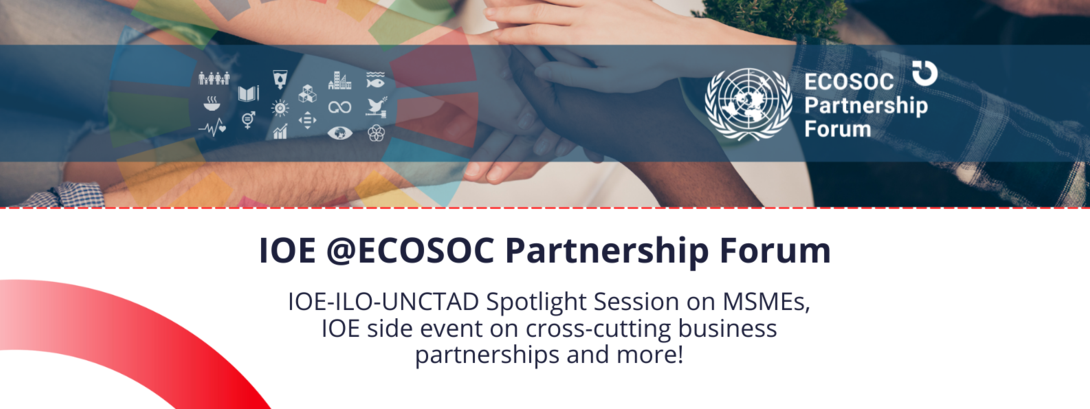 Promotional visual for ECOSOC Partnerships Forum 2022 IOE side events with hands joining