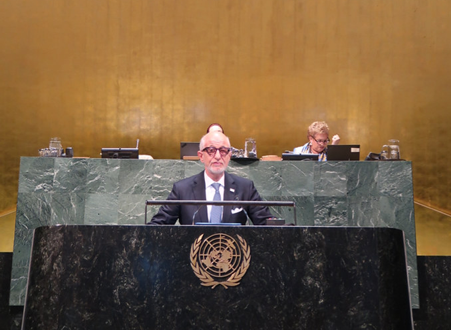 El Presidente de la OIE, Erol Kiresepi, en la Asamblea General de las Naciones Unidas con motivo del Centenario de la OIT, 2019.